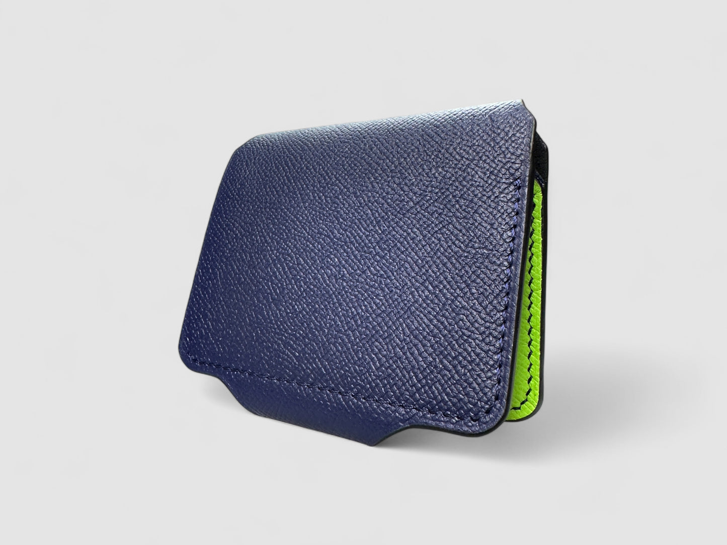 Neon Navy Snap Button Leather Wallet