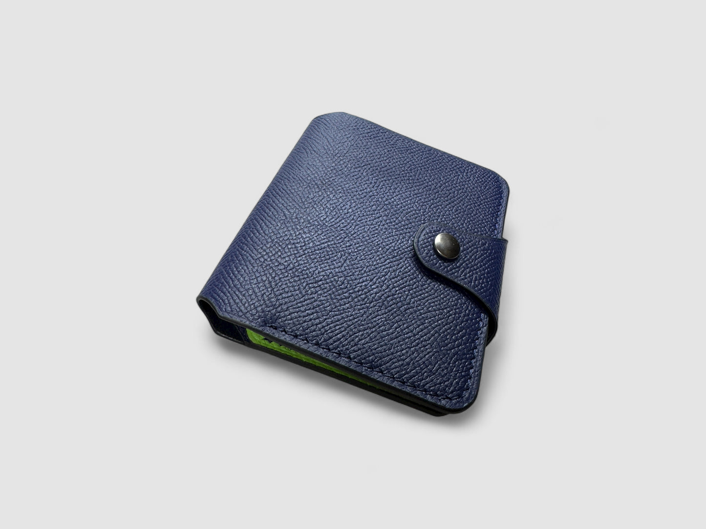 Neon Navy Snap Button Leather Wallet
