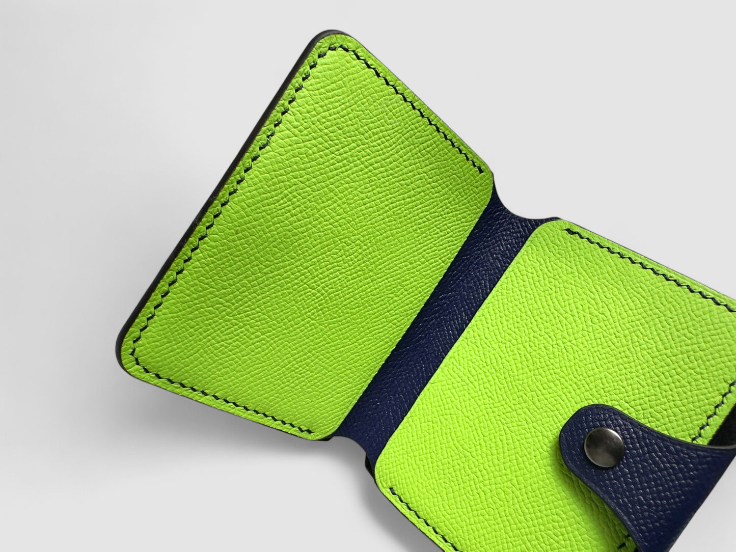 Neon Navy Snap Button Leather Wallet