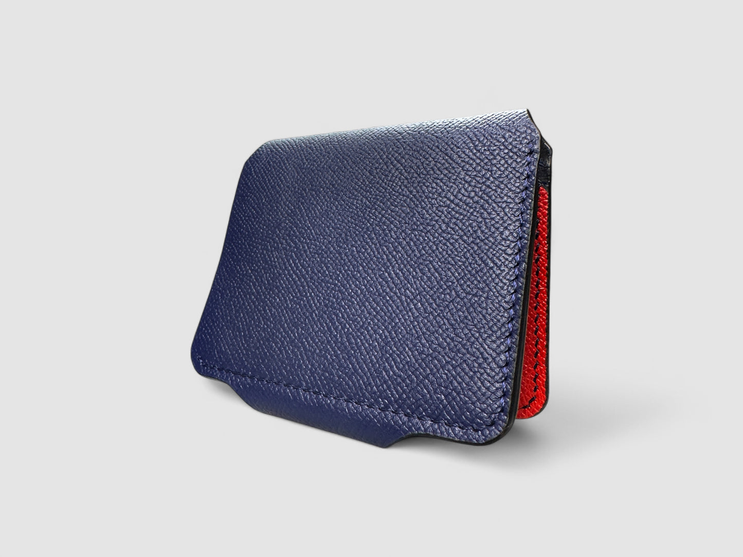 Navy Crimson Snap Button Leather Wallet