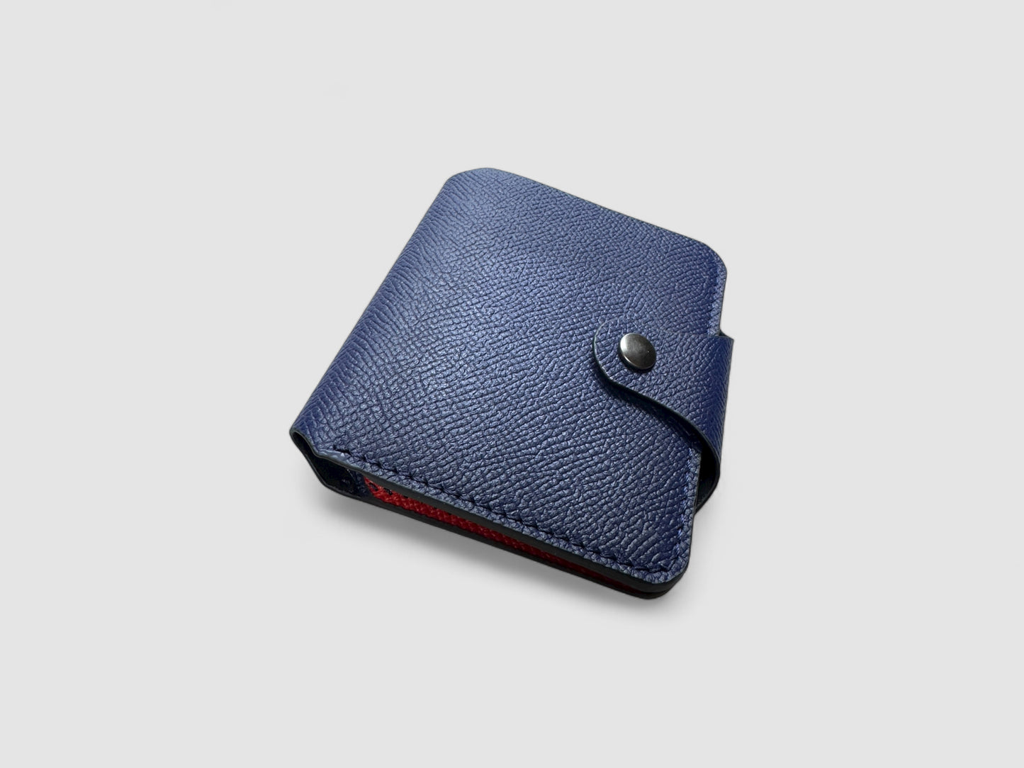 Navy Crimson Snap Button Leather Wallet