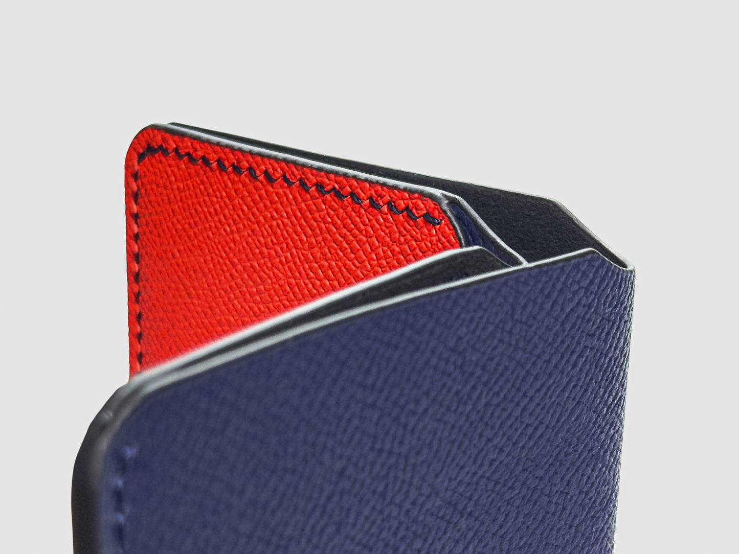 Navy Crimson Snap Button Leather Wallet