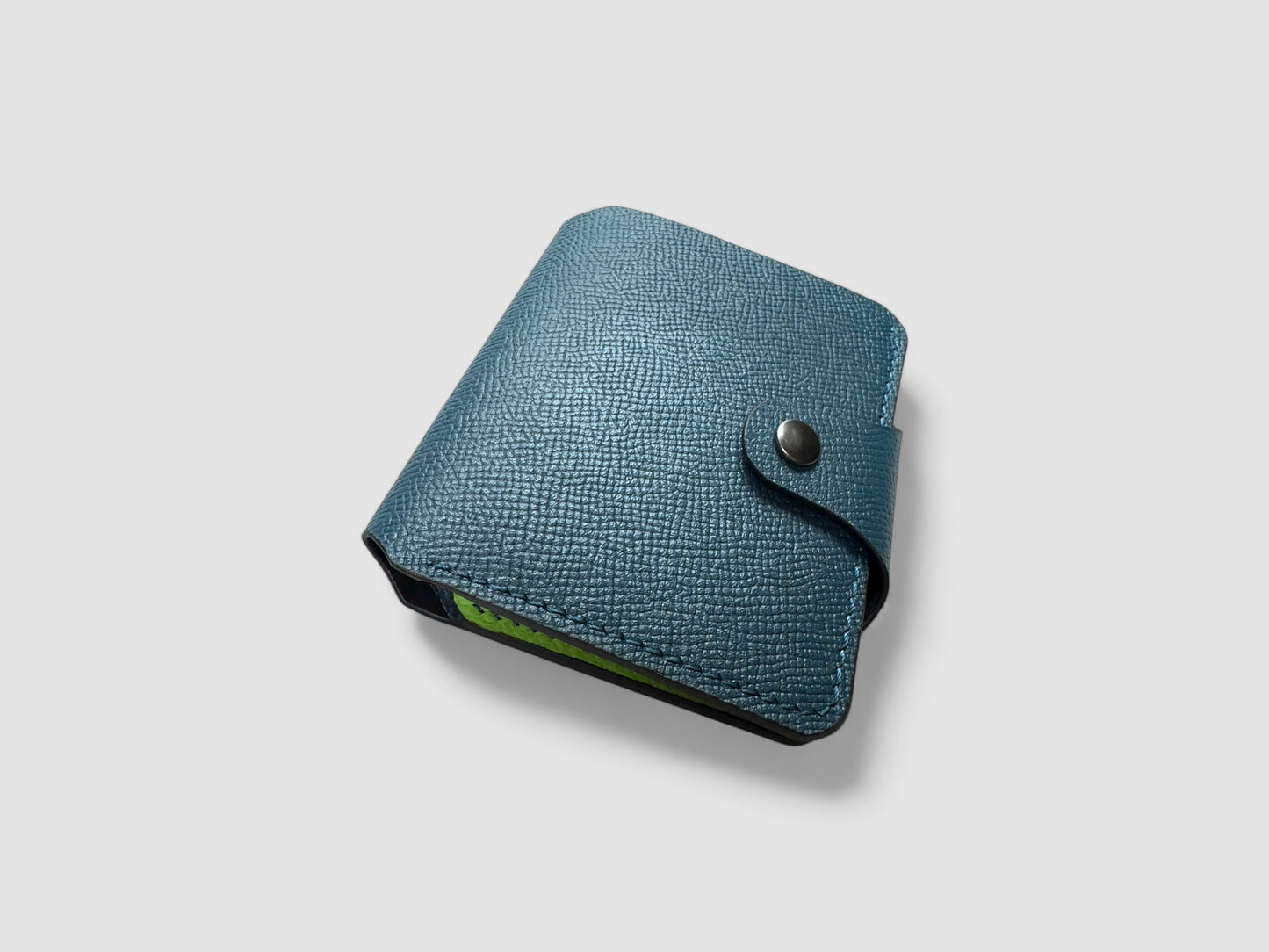 Teal Neon Snap Button Leather Wallet