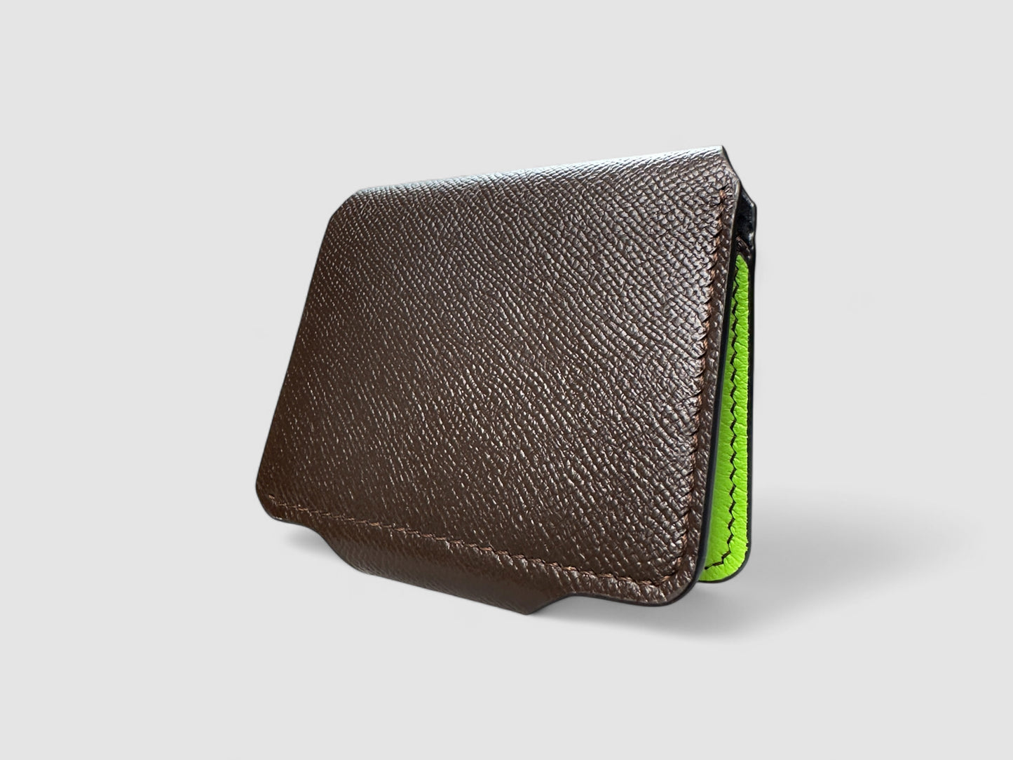 Neon Olive Snap Button Leather Wallet