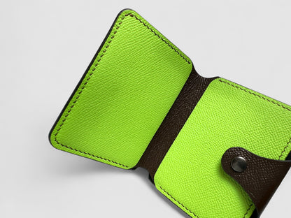 Neon Olive Snap Button Leather Wallet