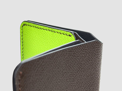 Neon Olive Snap Button Leather Wallet