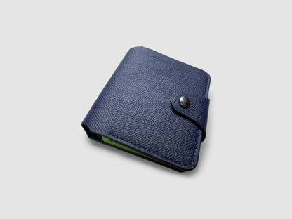 Neon Navy Snap Button Leather Wallet