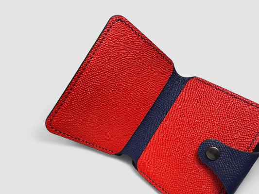 Navy Crimson Snap Button Leather Wallet