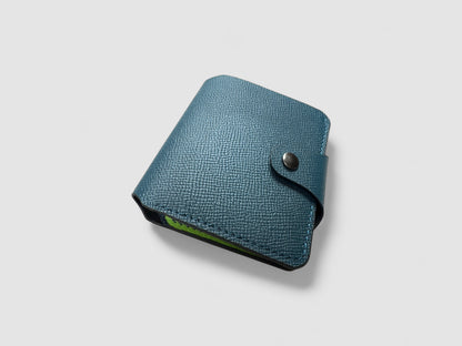 Teal Neon Snap Button Leather Wallet