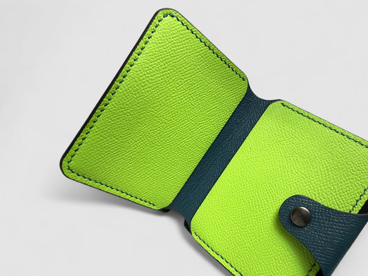 Teal Neon Snap Button Leather Wallet